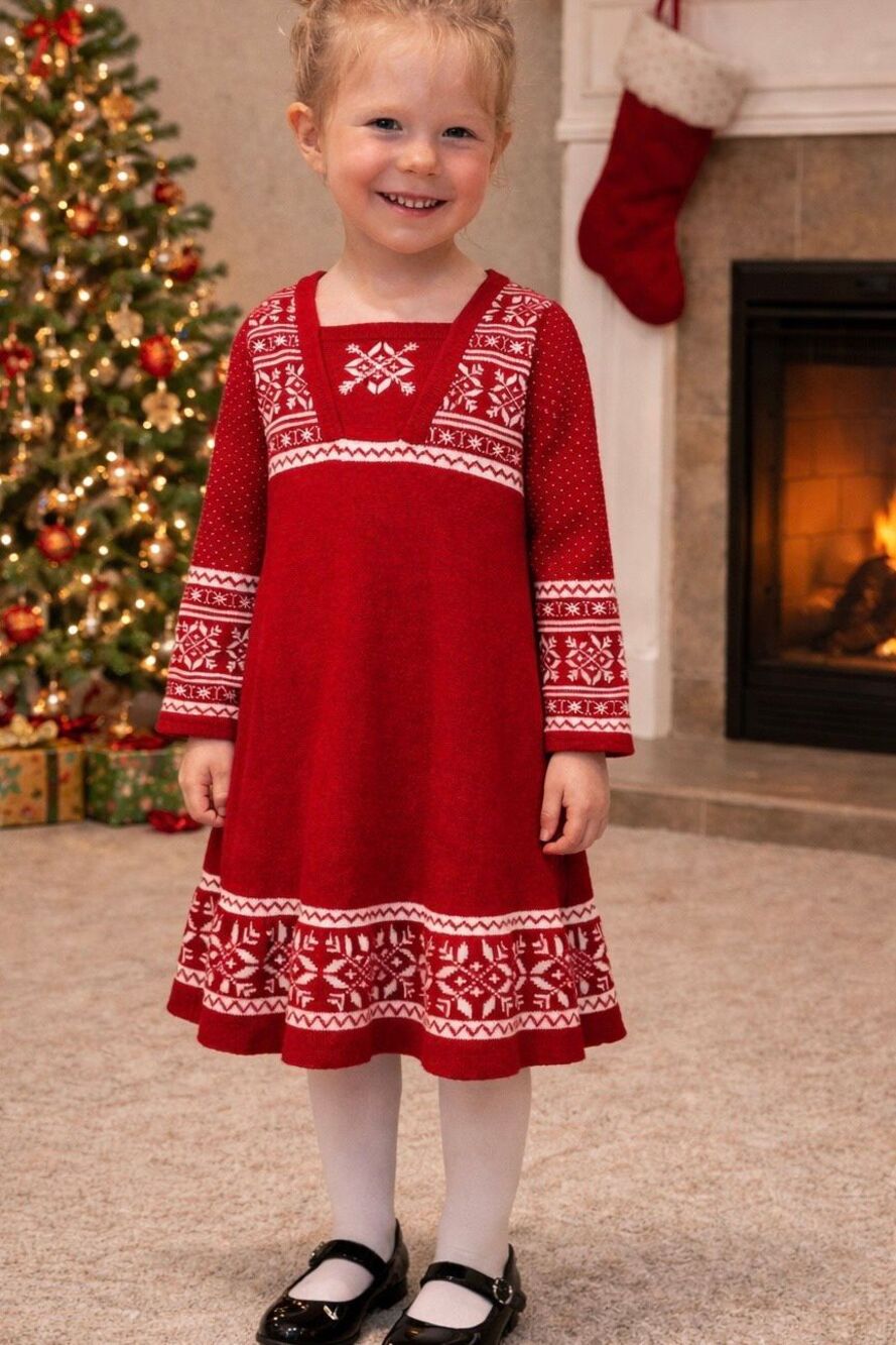 Hanna Andersson Snowflake Intarsia Vintage Holiday Dress Toddler Girls 3/4 (100)